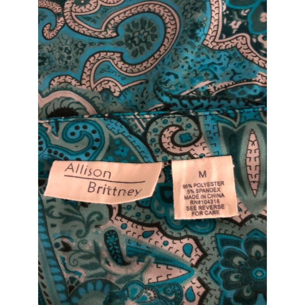Allison Brittney Shift Dress Womens Medium Blue Paisley Square Neck Stretch - Picture 5 of 8
